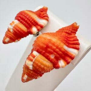 Vintage Orange Seashell Clip On Earrings Mermaidcore Sirencore Beach Vacation